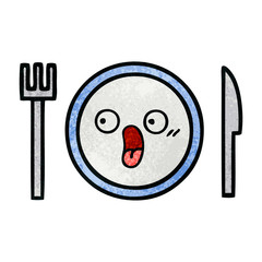 retro grunge texture cartoon dinner plate