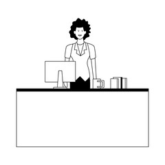 Supermarket cashier in the cash in black and white