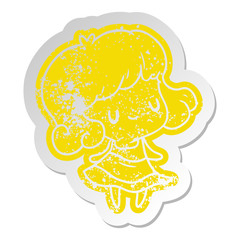 distressed old sticker kawaii of cute girl