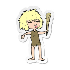 sticker of a cartoon cave woman
