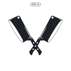 Hand drawn icon with textured cleaver knifes vector illustration.