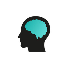 Head with brain vector icon EPS 10. Simple isolated silhouette symbol.