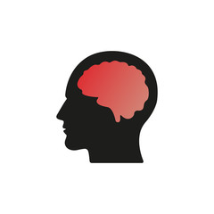 Head with brain vector icon EPS 10. Simple isolated silhouette symbol.