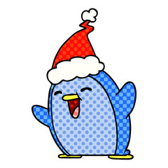 christmas cartoon of kawaii penguin