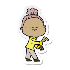 sticker of a cartoon happy old woman