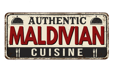 Naklejka premium Authentic maldivian cuisine vintage rusty metal sign