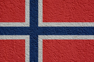 Norway Politics Or Business Concept: Norwegian Flag Wall With Plaster, Background Texture