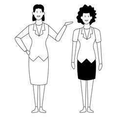 Executive businesswomen smiling in black and white