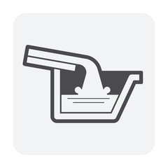 Fascia style gutter vector icon. Also call rain gutter or eavestrough. Include rainwater pour from roof. That is water discharge and drainage system to protect exterior wall of building from damage.