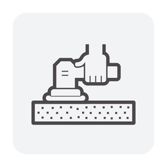 Floor sanding in construction or renovation work vector icon. That process to removing the top surfaces of a wooden floor i.e. hardwood and parquet by sandpaper with abrasive, grinder or sander tool.