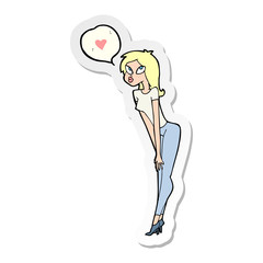 sticker of a cartoon woman with love heart
