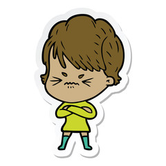 sticker of a cartoon frustrated woman