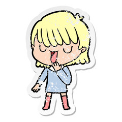 distressed sticker of a cartoon woman