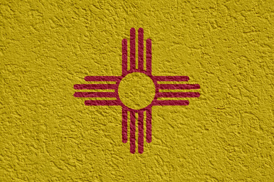 US State Politics Or Business Concept: New Mexico Flag Wall With Plaster, Background Texture