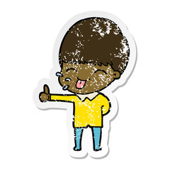 distressed sticker of a happy cartoon boy