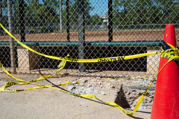 Caution Tape and baseball field background