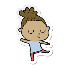 sticker of a cartoon calm woman