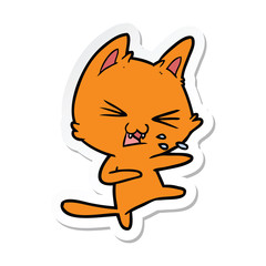 sticker of a cartoon cat hissing
