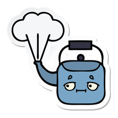 sticker of a cute cartoon steaming kettle