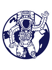 planet erde winkender astronaut weltall kosmonaut raumfahrer raumschiff rakete science fiction weltraumfahrer forscher fliegen schweben schwerelos raumanzug zukunft clipart