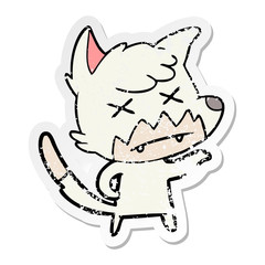distressed sticker of a cartoon dead fox