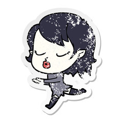 distressed sticker of a cute cartoon vampire girl
