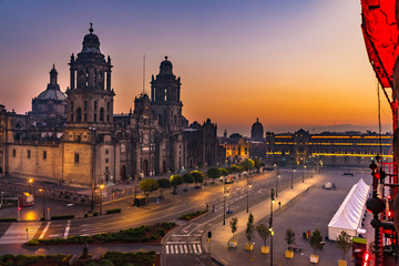 Metropolitan Cathedral Sunrise Zocalo Mexico City Mexico