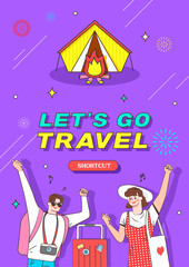 Travel illustration. Trendy Colorful retro comic style.