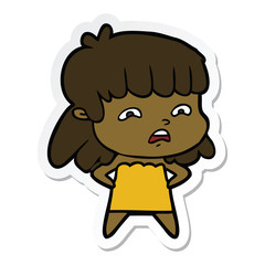 sticker of a cartoon worried woman