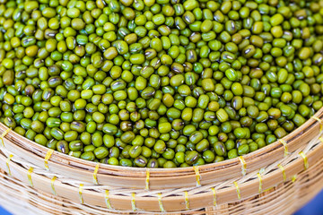 Green beans in basket, selective focus