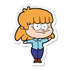 sticker of a cartoon girl smiling