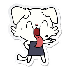 sticker of a cartoon panting dog in dress