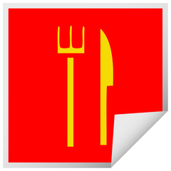 square peeling sticker cartoon knife and fork