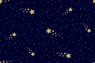 Seamless night sky pattern with shining stars and midnight blue background