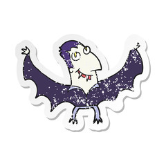 retro distressed sticker of a cartoon vampire