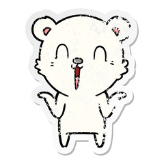 distressed sticker of a happy cartoon polar bear with no worries
