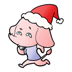 gradient cartoon of a elephant remembering wearing santa hat