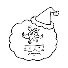 line drawing of a angry tomato wearing santa hat