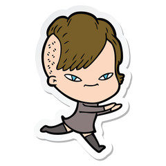sticker of a cute cartoon girl with hipster haircut