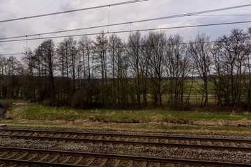 Netherlands, Hague, Schiphol, a train on a railroad track