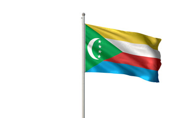 Fototapeta na wymiar Comoros flag waving isolated white background 3D illustration