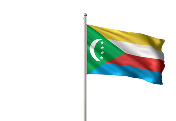 Comoros flag waving isolated white background 3D illustration