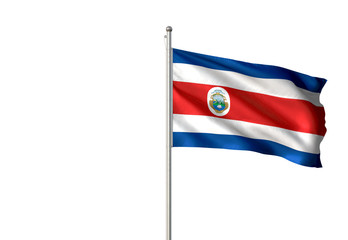 Costa Rica flag waving isolated white background 3D illustration