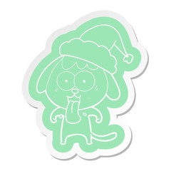 cute cartoon  sticker of a dog wearing santa hat