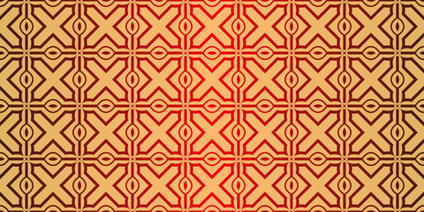 Traditional geometric Ornament. Seamless Vector Pattern. Interior Decoration, Wallpaper, Invitation, Fashion Design. Sunrise red color