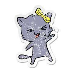 distressed sticker of a cartoon cat