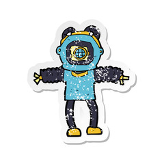Fototapeta premium retro distressed sticker of a cartoon deep sea diver