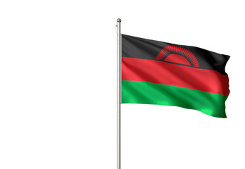 Malawi flag waving isolated white background 3D illustration