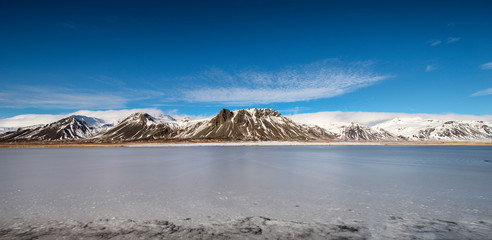 Panorama of icy Icelandic mountains