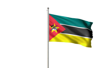 Mozambique flag waving isolated white background 3D illustration